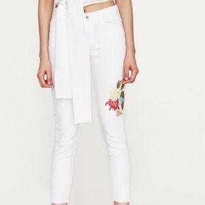 Zara White Jeans with Floral Embroidery